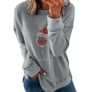 Rhinestone studded embellished Christmas Santa Wine Glass Sweatshirt